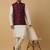 Men's cream kurta and churidar with jacquard floral nehru jacket