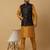Men's mustard kurta and churidar with sequenced cotton silk nehru jacket