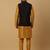Men's mustard kurta and churidar with sequenced cotton silk nehru jacket