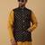 Men's mustard kurta and churidar with sequenced cotton silk nehru jacket