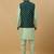 Men's sea green kurta and churidar with jacquard ethnic nehru jacket