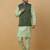 Men's sea green kurta and churidar with jacquard ethnic motifs printed nehru jacket