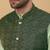 Men's sea green kurta and churidar with jacquard ethnic motifs printed nehru jacket