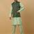 Men's sea green kurta and churidar with jacquard ethnic motifs printed nehru jacket