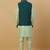 Men's sea green kurta and churidar with sequenced cotton silk nehru jacket