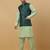 Men's sea green kurta and churidar with sequenced cotton silk nehru jacket