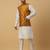 Men's cream kurta and churidar with jacquard floral nehru jacket