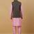 Men's pink kurta and churidar with jacquard ethnic motifs printed nehru jacket