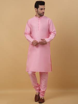 Men's pink kurta and churidar with jacquard ethnic motifs printed nehru jacket 5