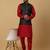 Men's Red kurta and churidar with sequenced cotton silk nehru jacket