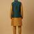 Men's mustard kurta and churidar with jacquard ethnic nehru jacket