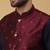 Men's navy blue kurta and churidar with jacquard floral nehru jacket