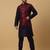 Men's navy blue kurta and churidar with jacquard floral nehru jacket