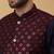 Men's navy blue kurta and churidar with sequenced cotton silk nehru jacket