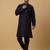 Men's navy blue kurta and churidar with sequenced cotton silk nehru jacket