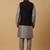 Men's grey kurta and churidar with sequenced cotton silk nehru jacket