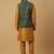 Men's mustard kurta and churidar with jacquard ethnic motifs printed nehru jacket