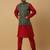 Men's Red kurta and churidar with jacquard ethnic motifs printed nehru jacket