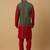 Men's Red kurta and churidar with jacquard ethnic motifs printed nehru jacket