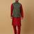 Men's Red kurta and churidar with jacquard ethnic motifs printed nehru jacket