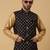 Men's gold kurta and churidar with sequenced cotton silk nehru jacket