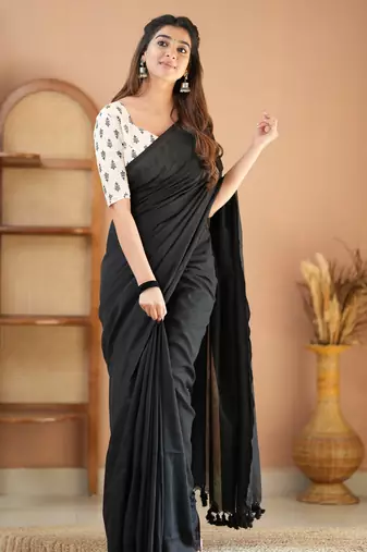black handloom cotton saree with designer blouse