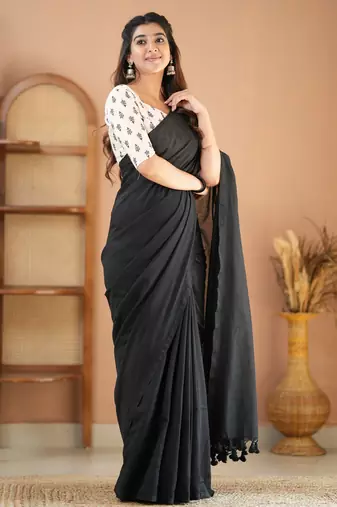 black handloom cotton saree with designer blouse