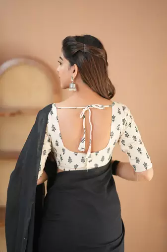black handloom cotton saree with designer blouse