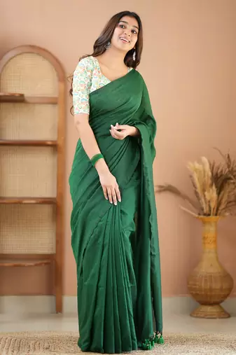 green handloom cotton saree with designer blouse