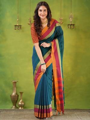 rama green narayanpet woven cotton saree 1