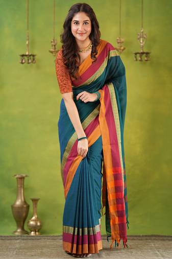 rama green narayanpet woven cotton saree