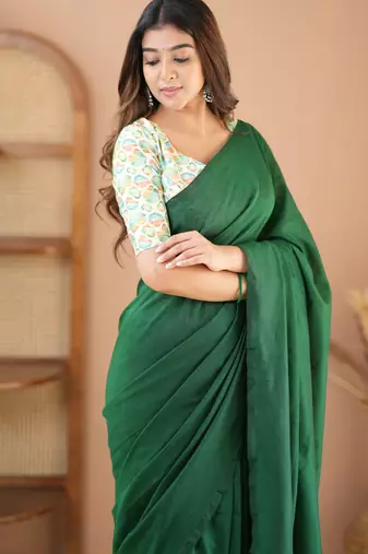 green handloom cotton saree with designer blouse