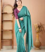 rama green handloom cotton saree with designer blouse