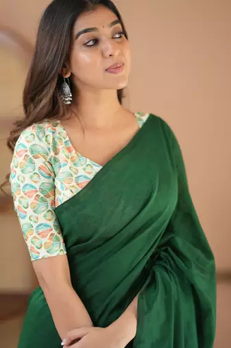 green handloom cotton saree with designer blouse