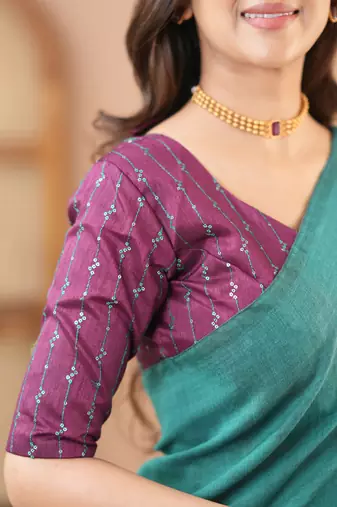 rama green handloom cotton saree with designer blouse