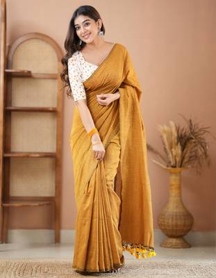 mustrad handloom cotton saree with designer blouse 1