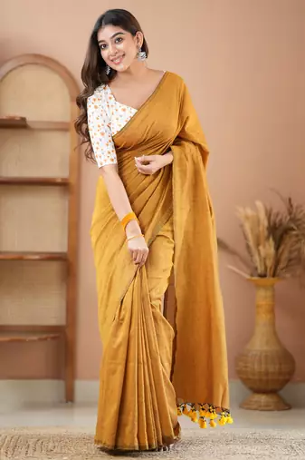 mustrad handloom cotton saree with designer blouse