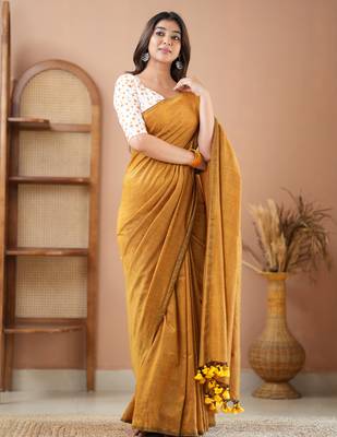 mustrad handloom cotton saree with designer blouse 3