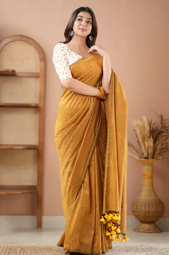 mustrad handloom cotton saree with designer blouse