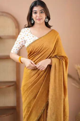 mustrad handloom cotton saree with designer blouse