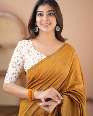 mustrad handloom cotton saree with designer blouse 5