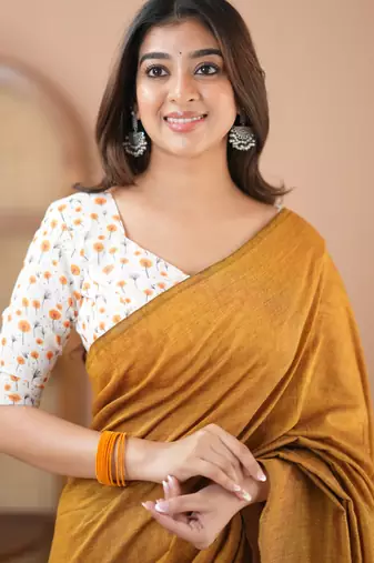 mustrad handloom cotton saree with designer blouse