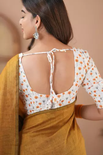 mustrad handloom cotton saree with designer blouse