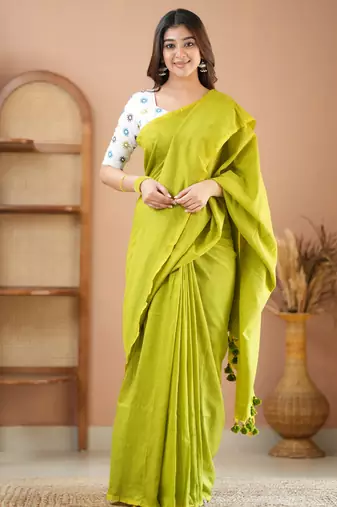 green handloom cotton saree with designer blouse
