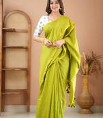 green handloom cotton saree with designer blouse