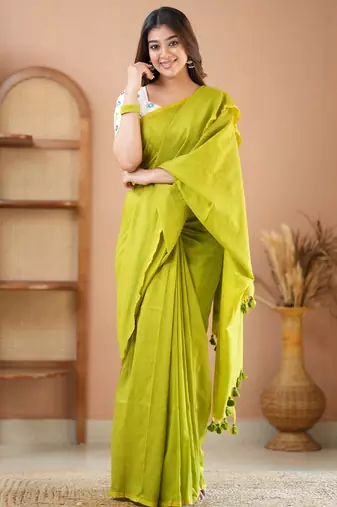 green handloom cotton saree with designer blouse