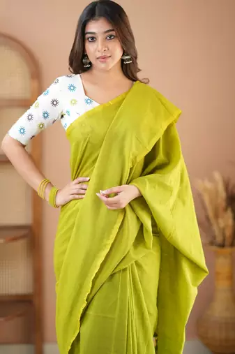 green handloom cotton saree with designer blouse