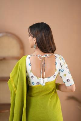 green handloom cotton saree with designer blouse 6