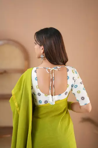 green handloom cotton saree with designer blouse
