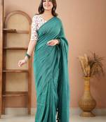 rama green handloom cotton saree with designer blouse